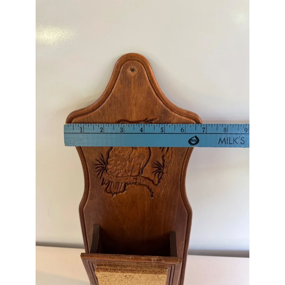 Vintage Wooden Owl Wall Organizer Mail Holder Cork Board Key Rack Rustic Decor